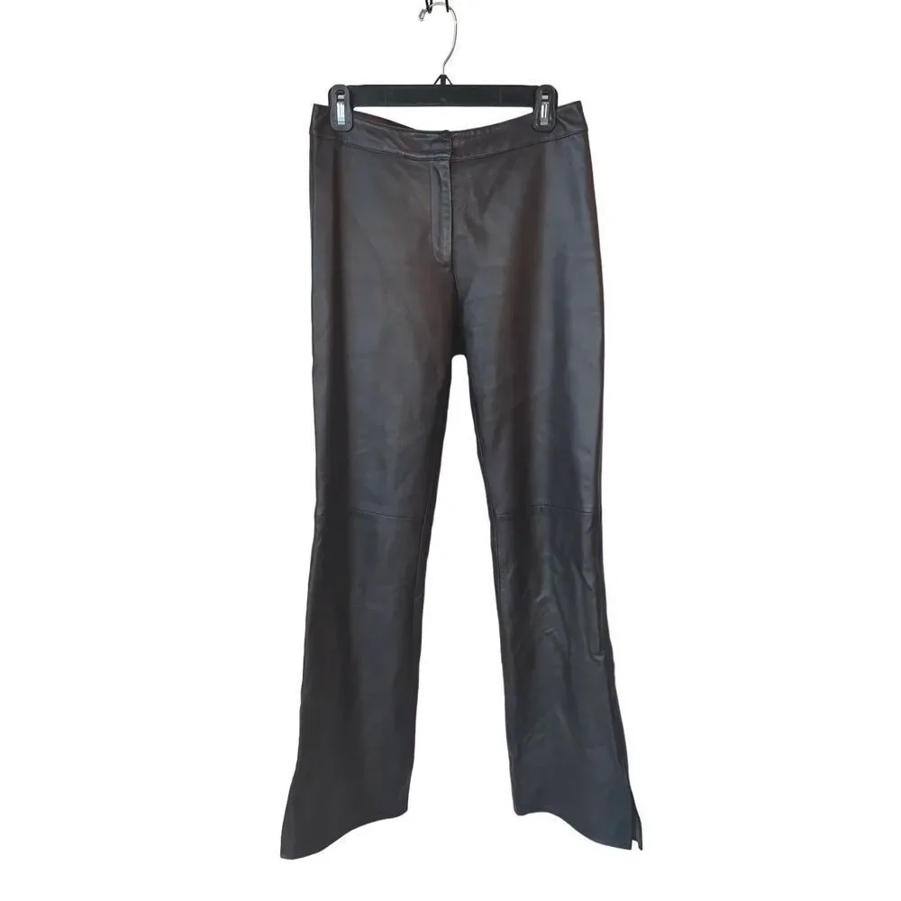 Caché Y2K 100% Brown Leather Straight Leg Pants - Picture 3 of 11